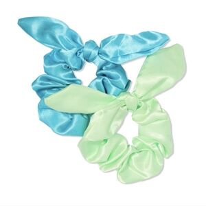 Sweet & Shimmer 2 pc. Satin Hair Bow Scrunchies Set Blue Green Duo